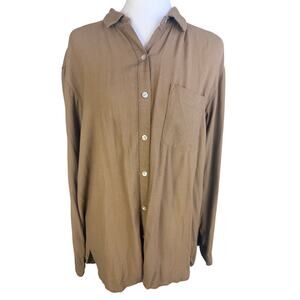 J.Jill Womens Button-Down Long Sleeve Rayon Blouse Relaxed Fit Camel Shirt Small